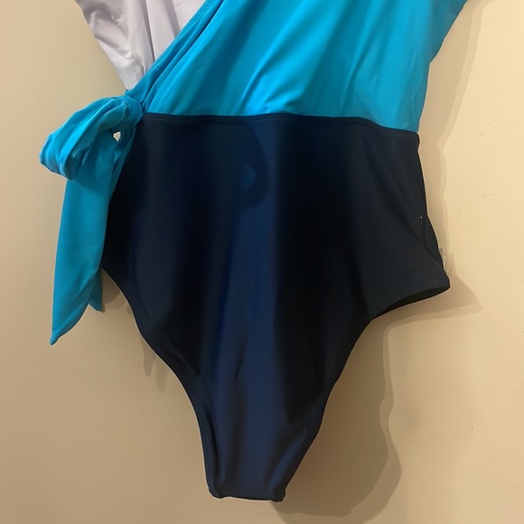 CUPSHE One Piece Blue Swimsuit Wrap Color Block with Tie Size Medium - Picture 9 of 16